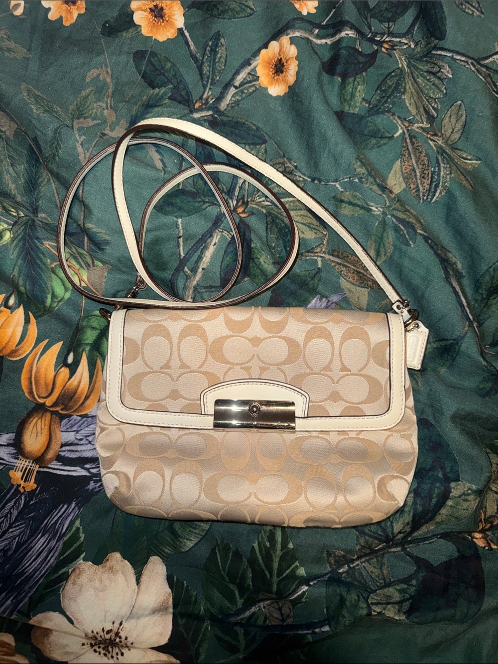 Coach Beige Signature Crossbody with Cream Trim